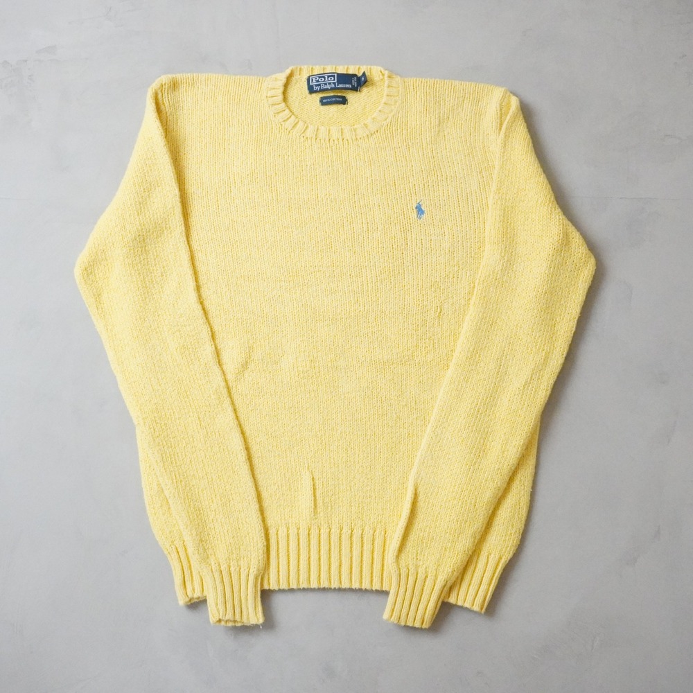 Vintage Polo Ralph Lauren Cotton Knit Sweater Small Yellow Crewneck Pony